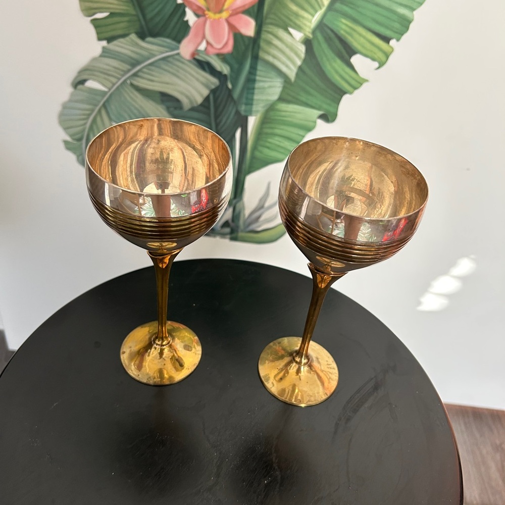 Elegant Gold/Silver Brass/Metal Goblet Vintage Set